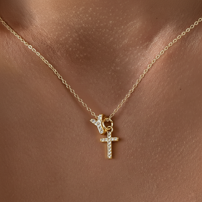 BowLift | Dainty Diamond Initial & Cross Necklace