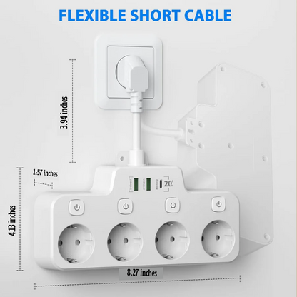 Skanto | Wall-Mounted Power Strip with Individual Switches 2 USB A and 1 USB C