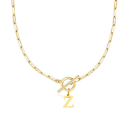 Karnz | Paperclip Initial Letter Circle Lock Necklace
