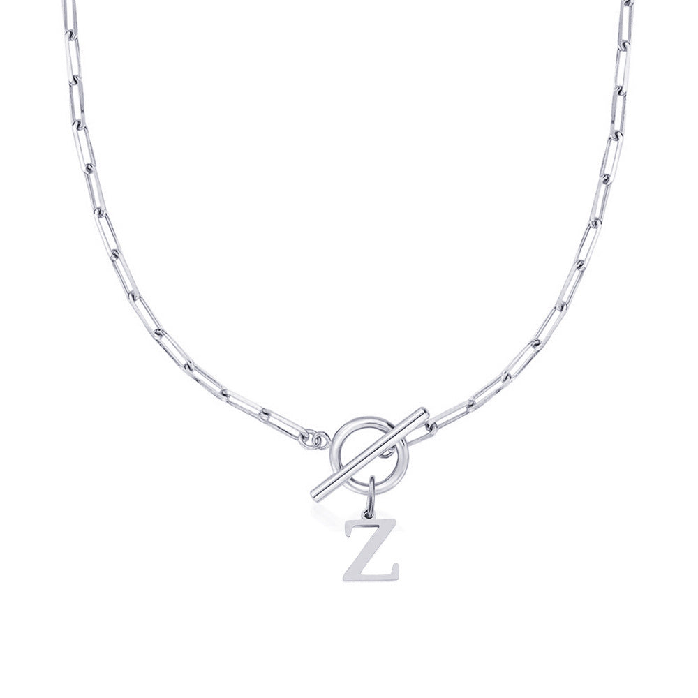 BowLift | Paperclip Letter Initial Circle Lock Clasp Necklace