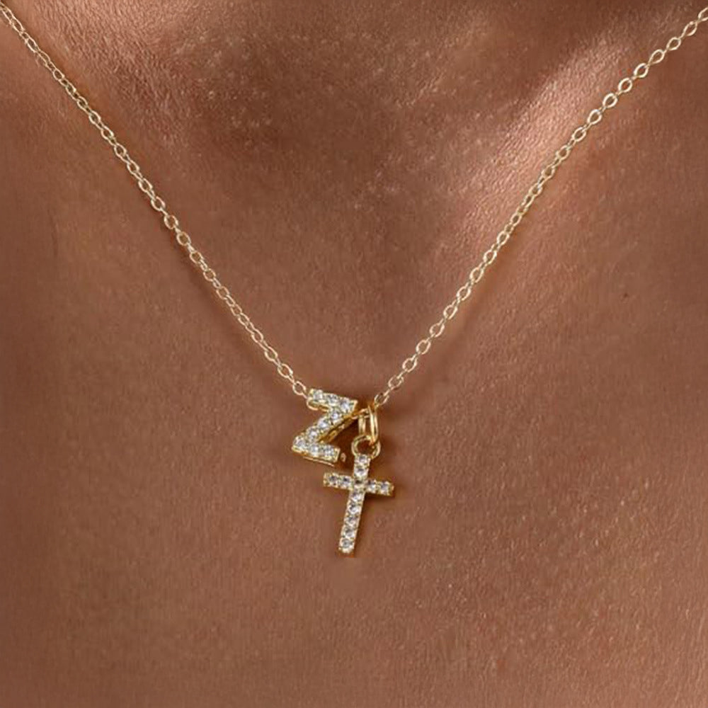 Brehn | Delicate Diamond Initial & Cross Necklace