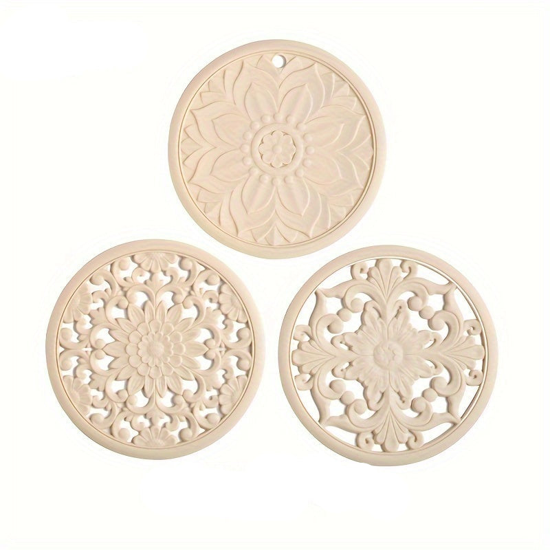 BowLift | Set of 3 Heat Resistant Silicone Mats with Floral Pattern – Protection up to 230°C, Non-Slip, 16 cm