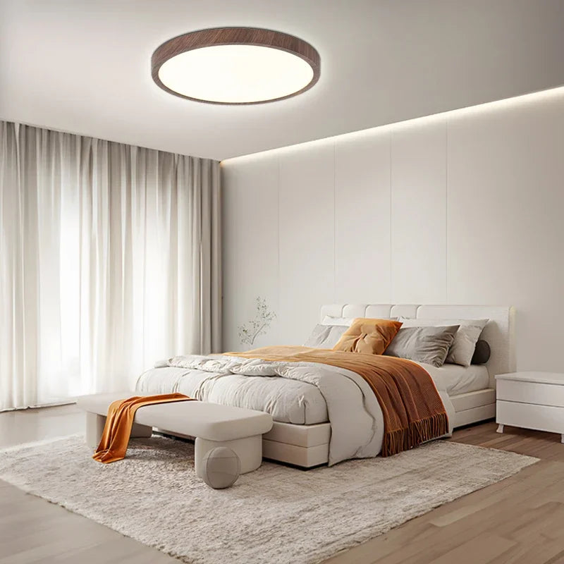 Skanto | Modern Circular Ceiling Lamp with Adjustable LED Lighting in Warm Walnut Finish for Living Room and Bedroom