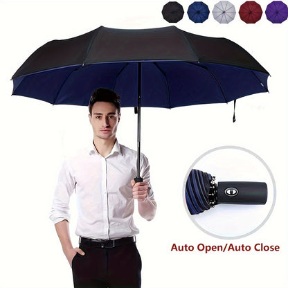 Skanto | Windproof Travel Automatic Umbrella - Robust 10-Rib Frame, Automatic, Extra Large Foldable Design with UV Protection, Dual Use for Sunny and Rainy Weather