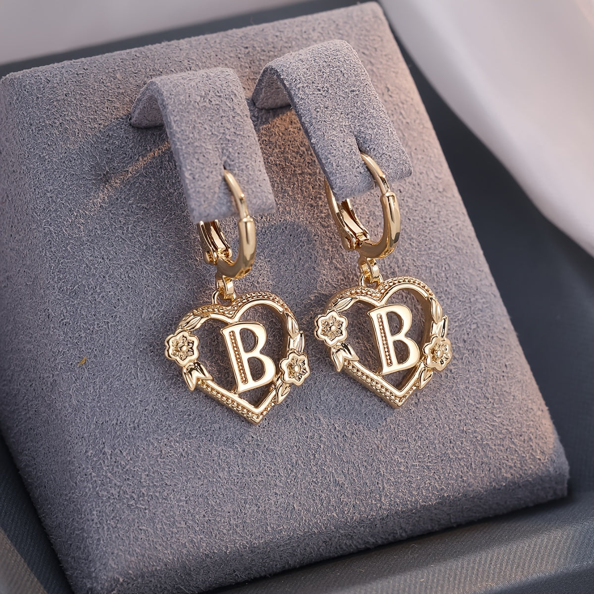 BowLift | Dainty Initial Letter Heart Hoop Earrings
