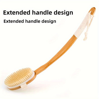 Back Bristle Cleaning Sponge for the Shower - long wooden handle bathtub sponge brush, soft natural bristles for back cleaning