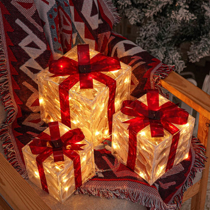 Skanto | GlowBox LED Gift Boxes – Set of 3 Light-Up Christmas Presents for Indoor and Outdoor Use
