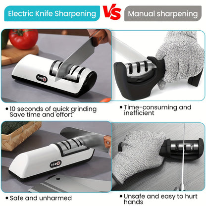 Skanto Skanto | Electric Knife Sharpener – Multifunctional Household Knife Sharpener, Fully Automatic USB Charging with 2 Speed Settings for Kitchen Use