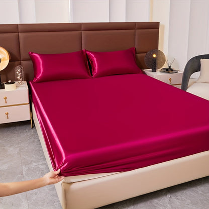 Skanto | 3-Piece Satin Fitted Sheet Set – Includes 1 Fitted Sheet and 2 Pillowcases (No Inserts) – Soft, Comfortable, and Breathable Bedding, Solid Color Mattress Topper for Bedroom and Guest Room