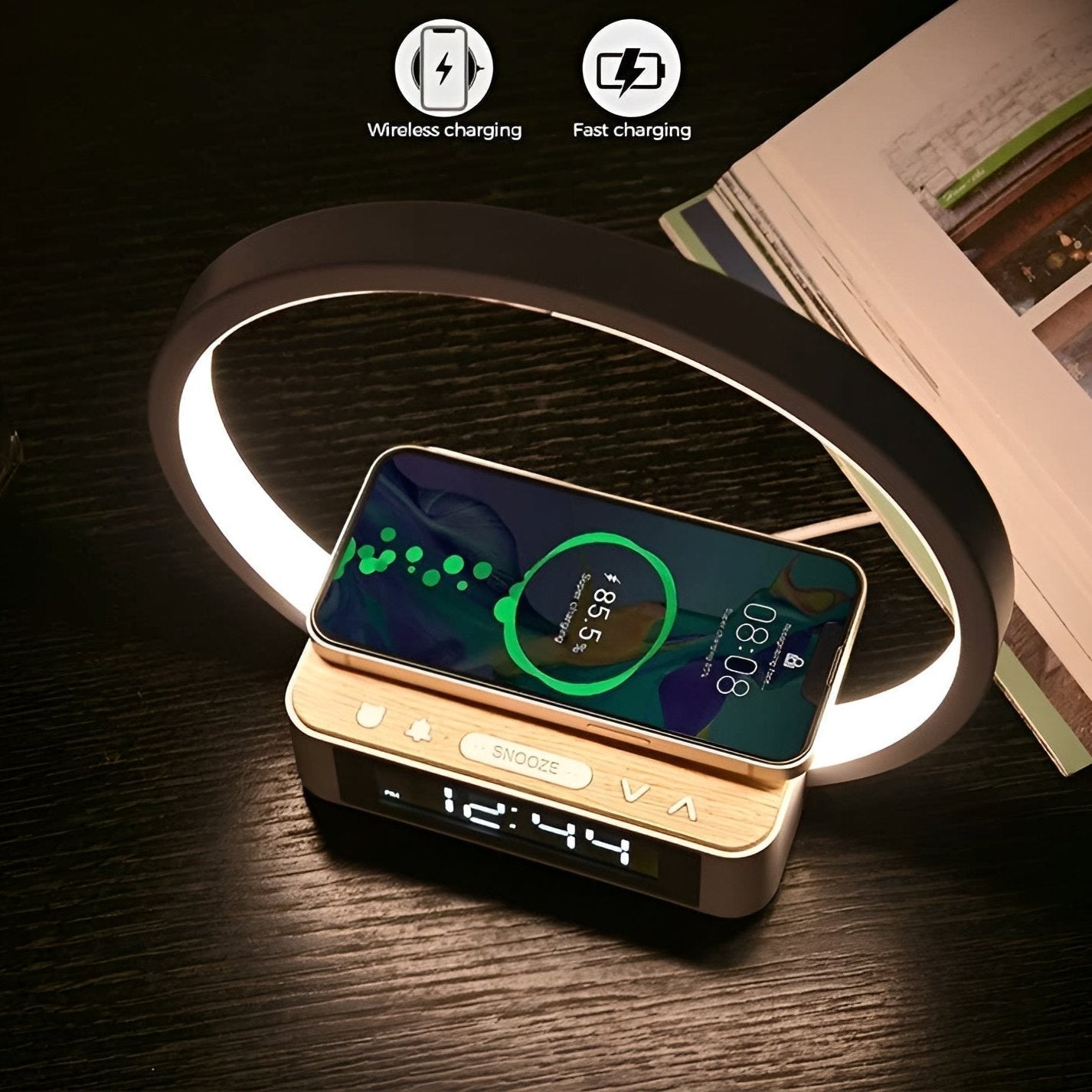 Skanto | GlowMax 3-in-1 LED Desk Lamp – Wireless Charger, Alarm Clock & Touch Control