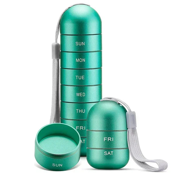 BowLift | MediSafe Weekbox – Waterproof Aluminum Pill Organizer with 7 Compartments