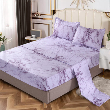 Skanto | 4-Piece Marble Brushed Sheet Set – Soft & Breathable Stone Pattern Bedding (1 Flat Sheet, 1 Fitted Sheet, 2 Pillowcases) for Bedroom & Guest Room