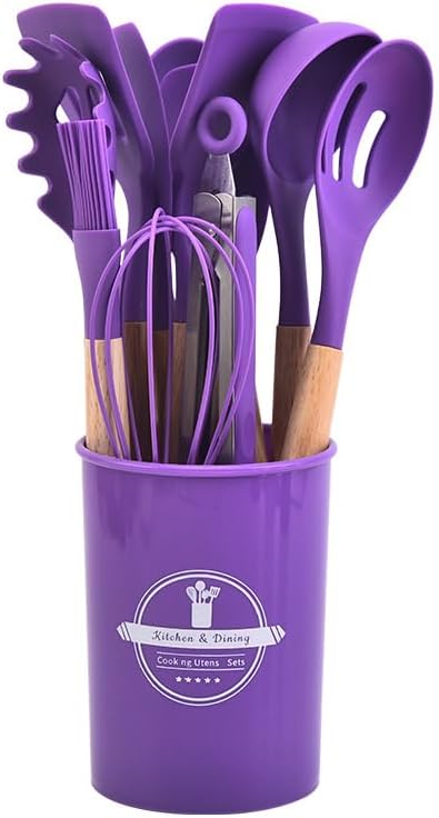 BowLift | Silicone Cooking Utensil Set | Nonstick Safe | Wooden Handle | Heat Resistant