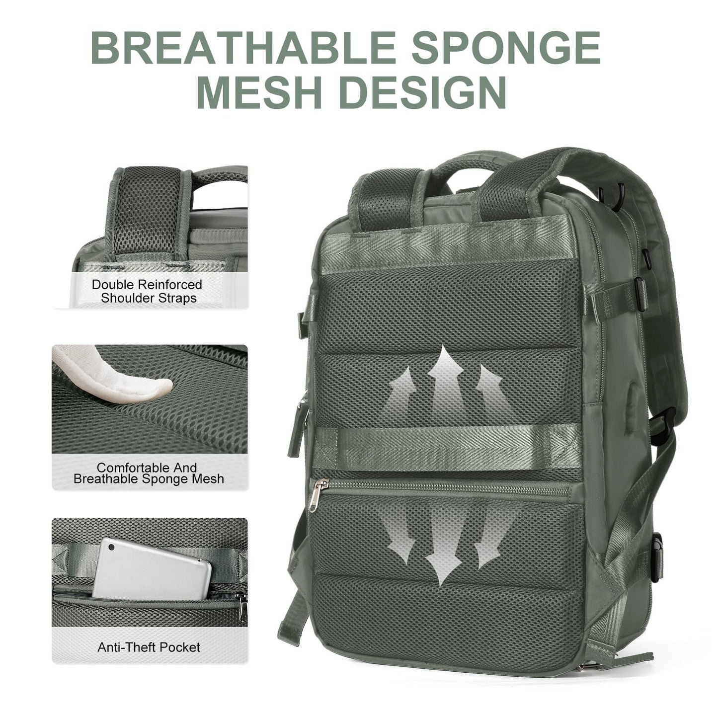 BowLift | Women's Large Travel Backpack – Waterproof Hiking Rucksack | Anti-Theft & USB Charging