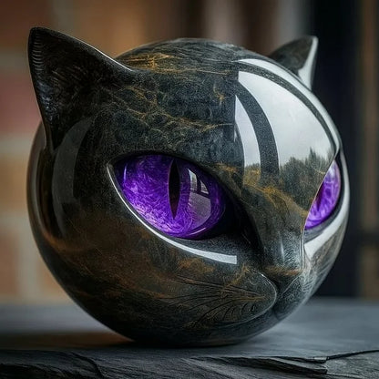 Skanto | NoirCat Sculpture – Black Cat Head with Hypnotic Eyes
