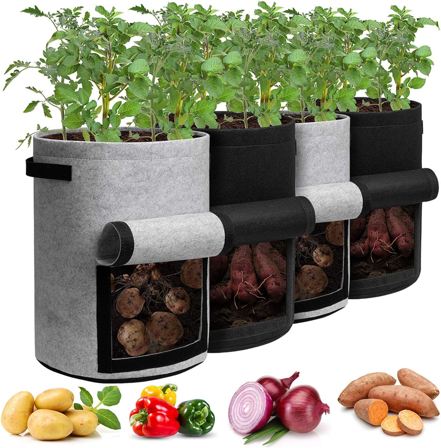 BowLift | 5/7/10/15 Gallon Potato Planting Growing Thickened Nonwoven Plant Fabric Pot Nursery Bags for Home Gardening