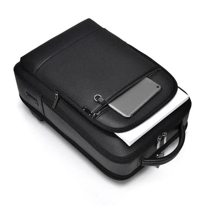 Skanto | Elegant Leather Backpack for Men/Women with USB Port for Laptop and Everyday Use, 15.6 Inch, Black