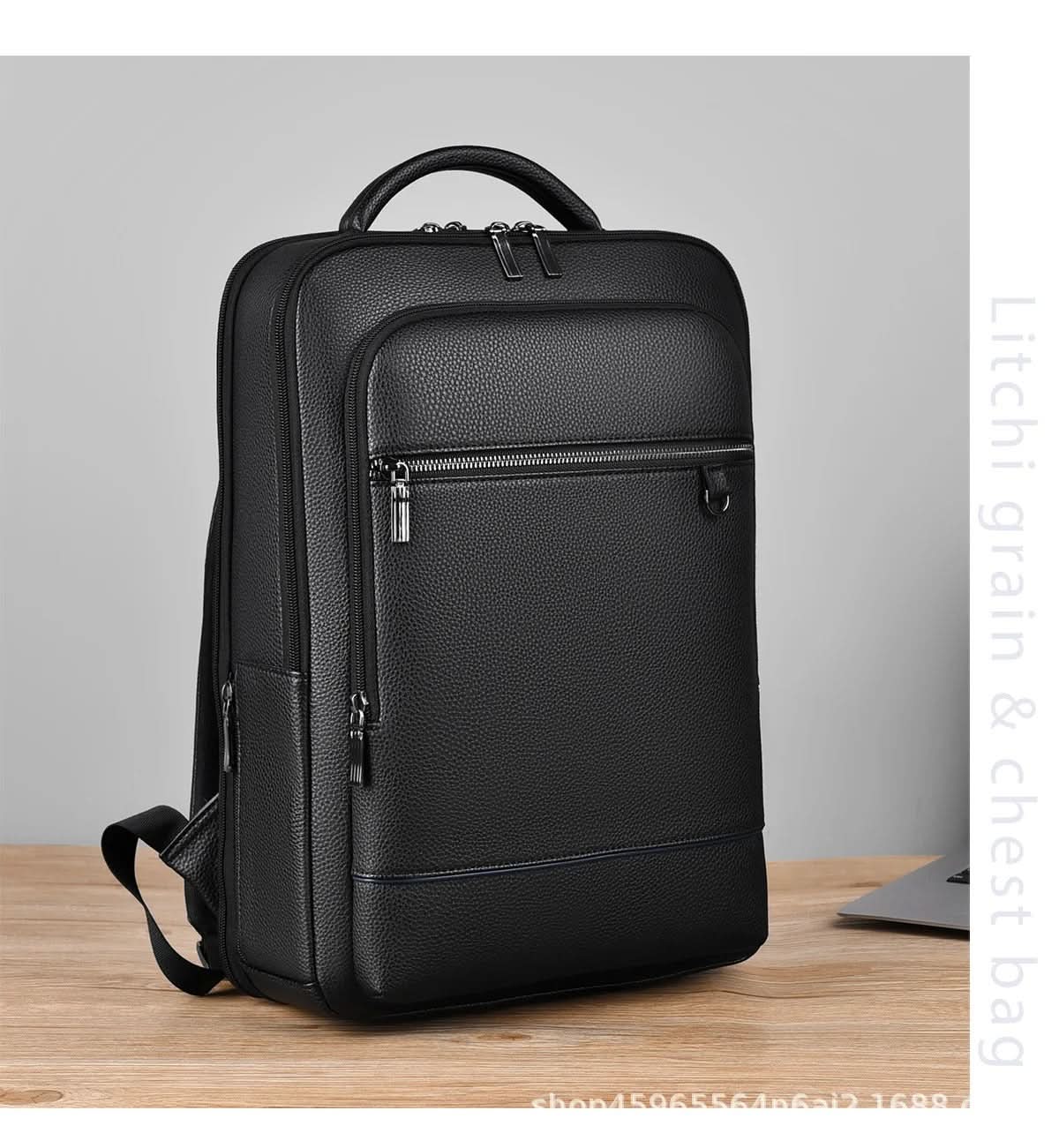 Skanto | Elegant Leather Backpack for Men/Women with USB Port for Laptop and Everyday Use, 15.6 Inch, Black