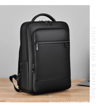 Skanto | Elegant Leather Backpack for Men/Women with USB Port for Laptop and Everyday Use, 15.6 Inch, Black