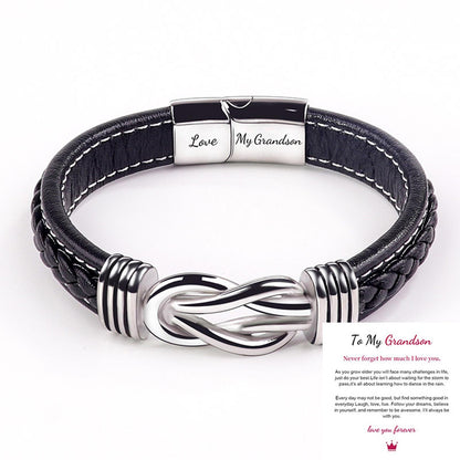 Braided Leather Knot Bracelet For Grandson From Grandmother Love Forever Bowlift