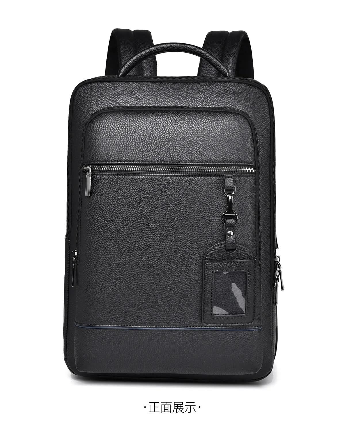 BowLift | Elegant leather rucksack for men/women with USB port for laptop and everyday use, 15.6 inch, black