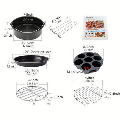 Skanto | 11-Piece 8-Inch Air Fryer Accessory Set - Compatible with 3.7QT - 6.8QT Air Fryer, BPA-Free, Dishwasher Safe, Non-Stick with Cookbook