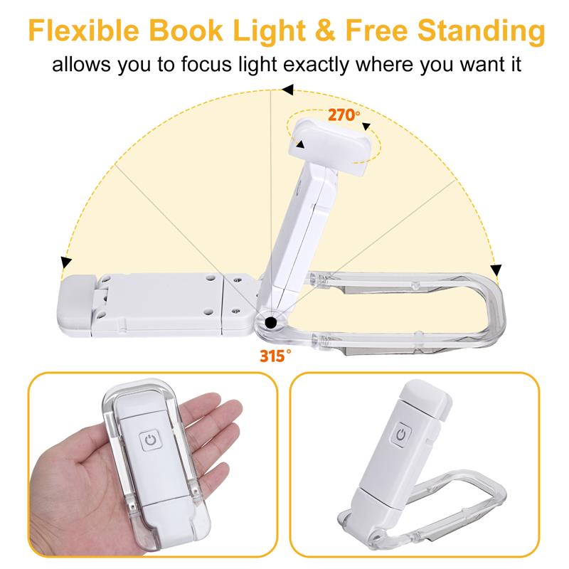 LED USB rechargeable book reading lamp, adjustable brightness, eye protection