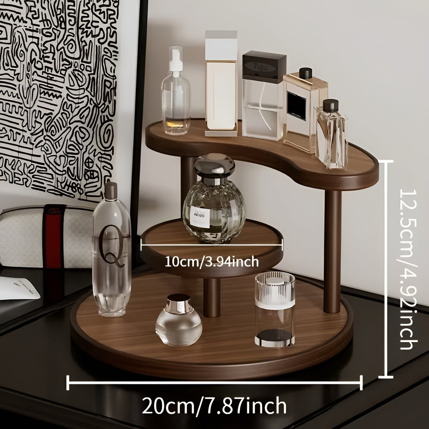 Rotating wooden makeup organizer - 3-tiered and staBowlifte | Practical storage for cosmetics | Bowlift