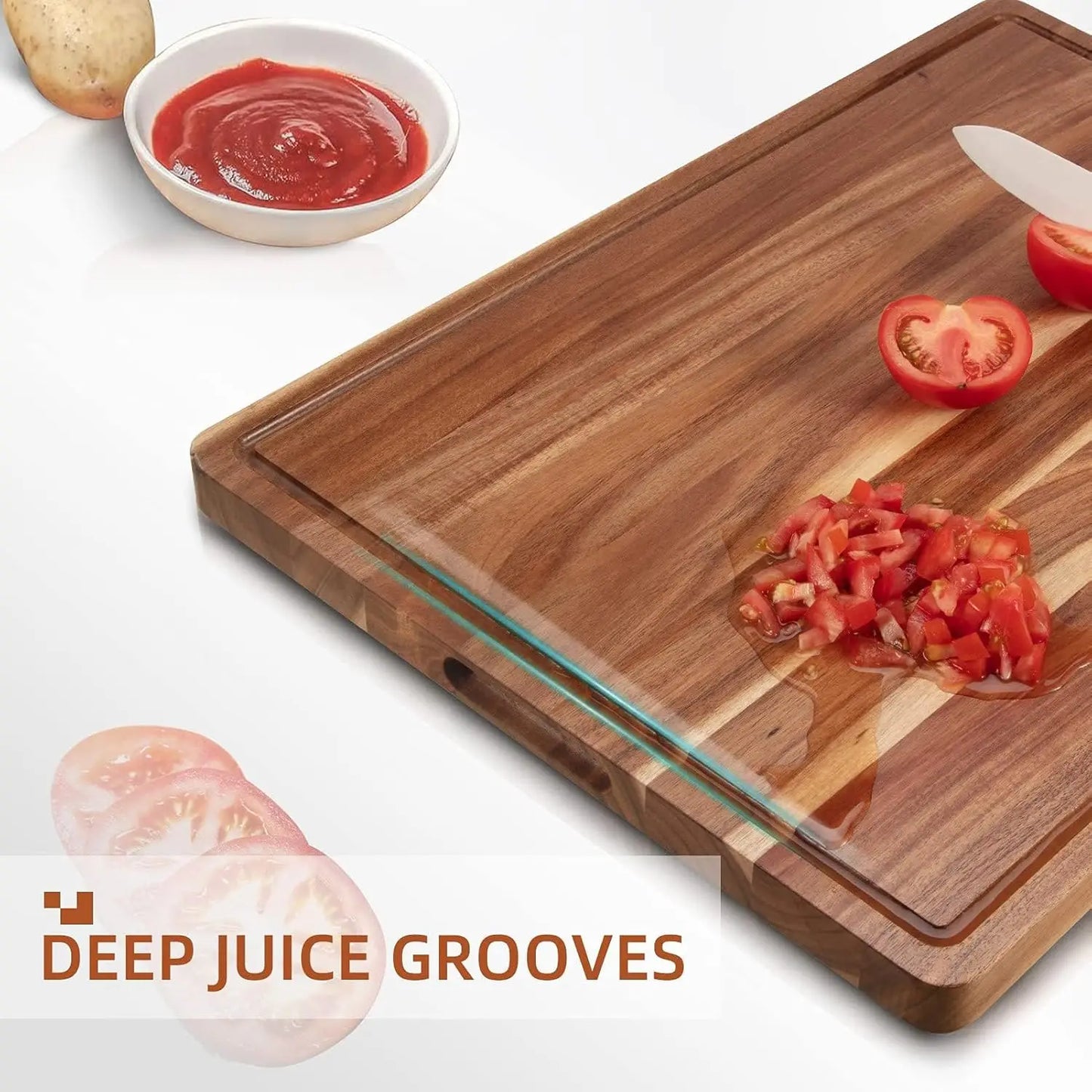 Acacia Wooden Cutting Board Thick Chopping Board With Side Handle | Bowlift