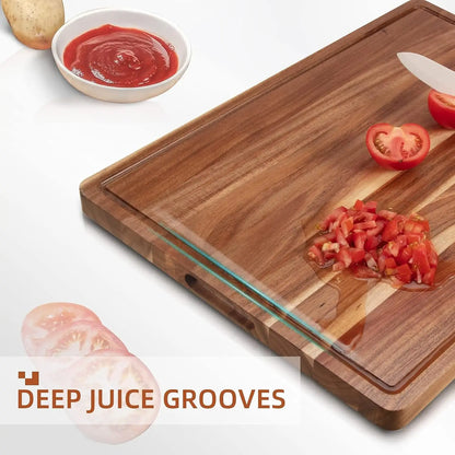 Acacia Wooden Cutting Board Thick Chopping Board With Side Handle | Bowlift