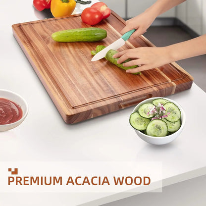 Acacia Wooden Cutting Board Thick Chopping Board With Side Handle | Bowlift