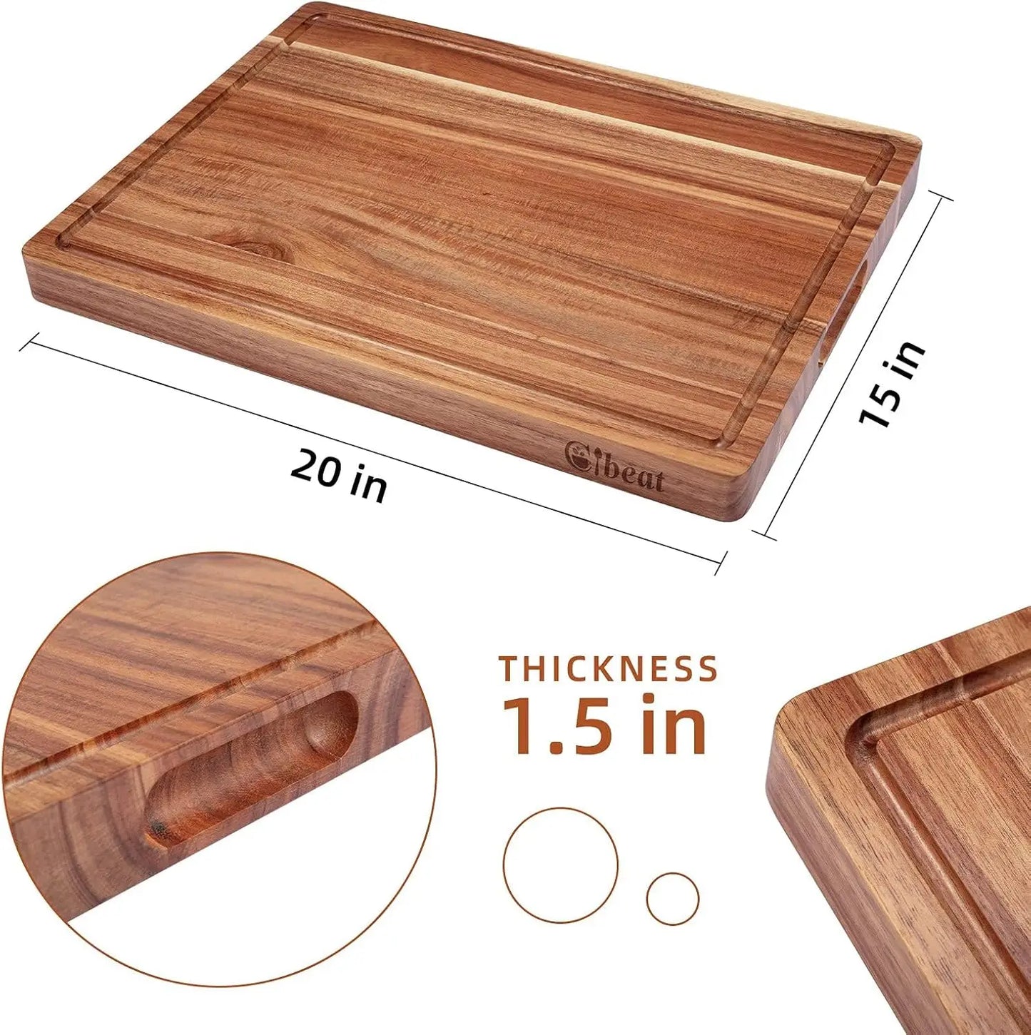 Acacia Wooden Cutting Board Thick Chopping Board With Side Handle | Bowlift
