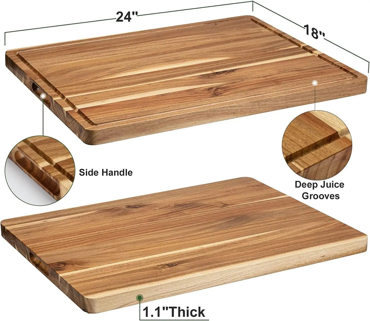 Acacia Wooden Cutting Board Thick Chopping Board With Side Handle | Bowlift