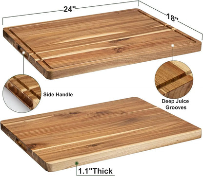 Acacia Wooden Cutting Board Thick Chopping Board With Side Handle | Bowlift