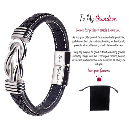 Braided Leather Knot Bracelet For Grandson From Grandmother Love Forever Bowlift
