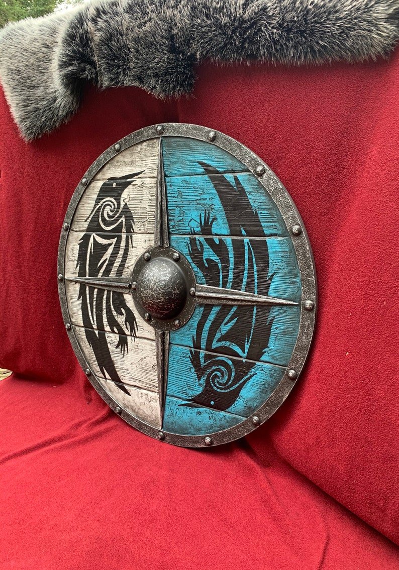 Skanto | Eivor Valhalla Raven Battle Damaged Viking Wood Shield 30CM