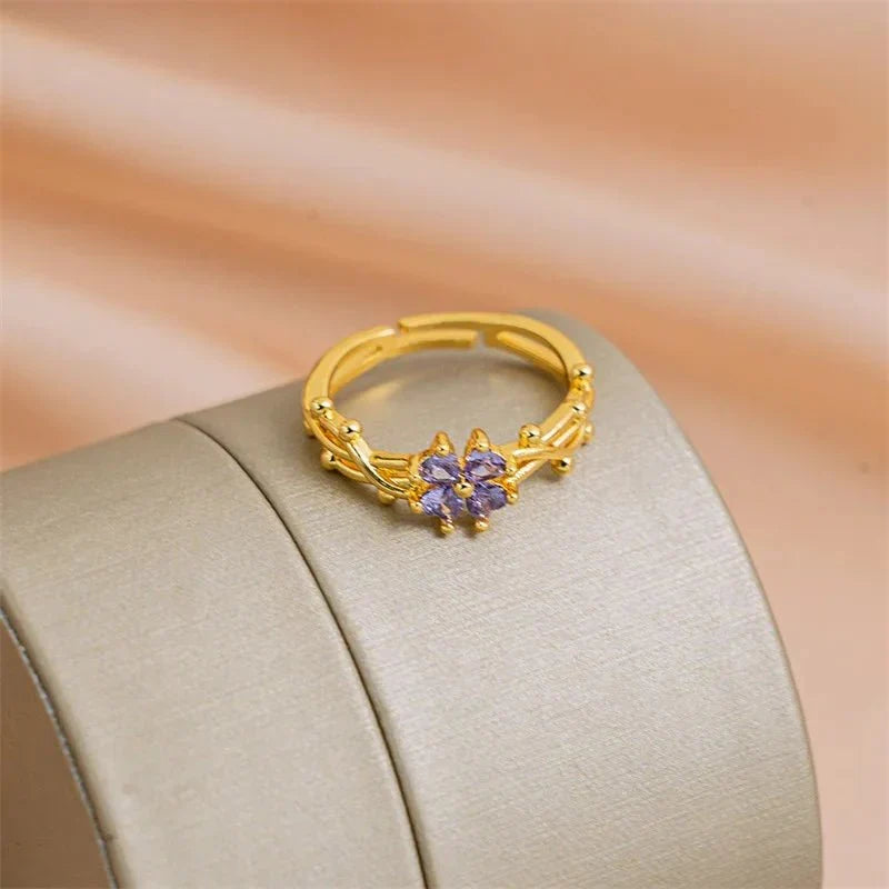 BowLift | Adjustable Amethyst Violet Floral Ring