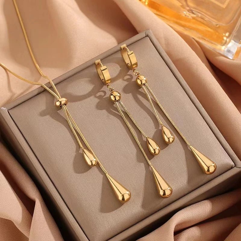 BowLift | Adjustable Pull Droplet Lariat Necklace and Earrings