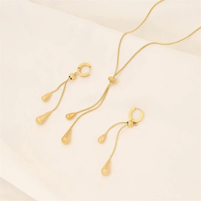 BowLift | Adjustable Pull Droplet Lariat Necklace and Earrings