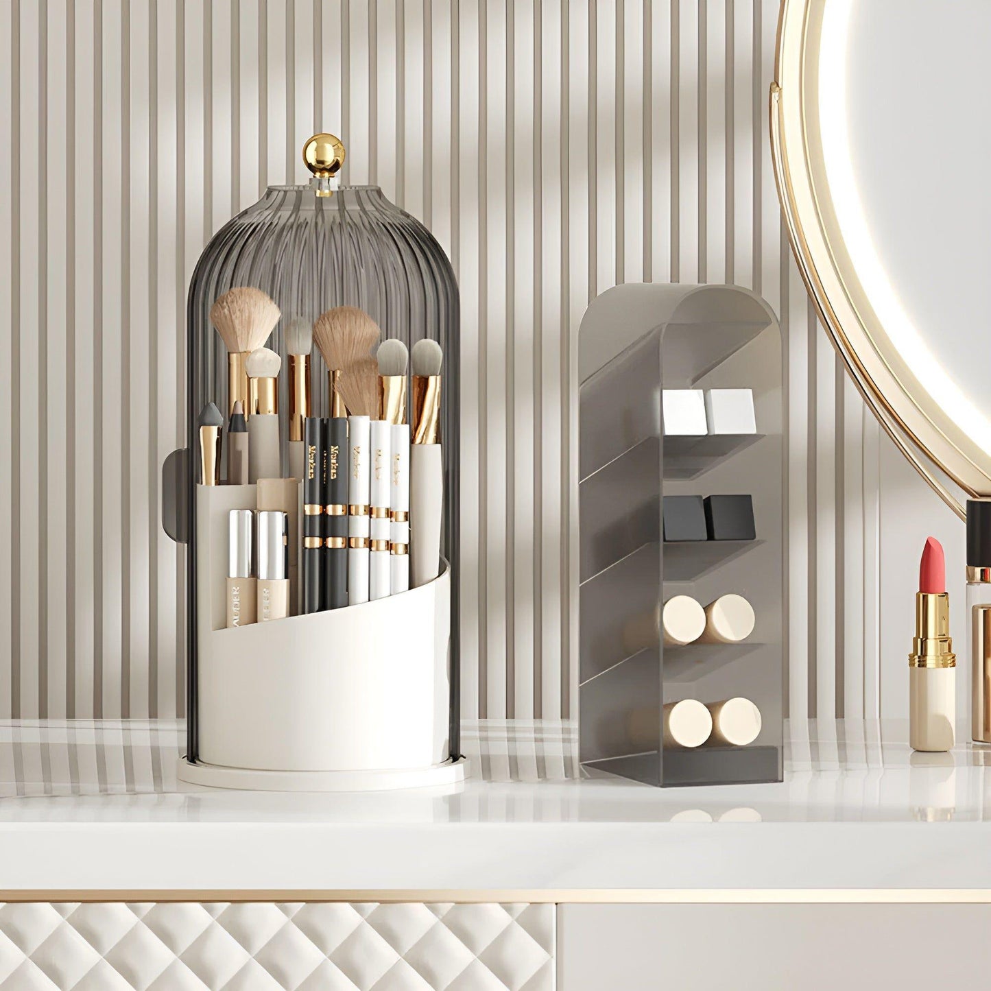 BowLift | Beauty SpinMate – 360° Rotating Makeup Brush Holder & Cosmetic Organiser with Dustproof Lid