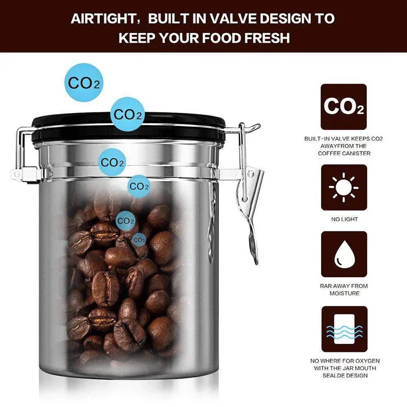 Airtight Coffee Container CO2 Valve Storage Canister with Scoop | Bowlift