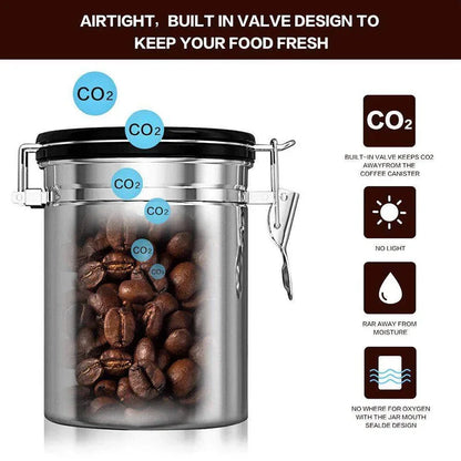 Airtight Coffee Container CO2 Valve Storage Canister with Scoop | Bowlift