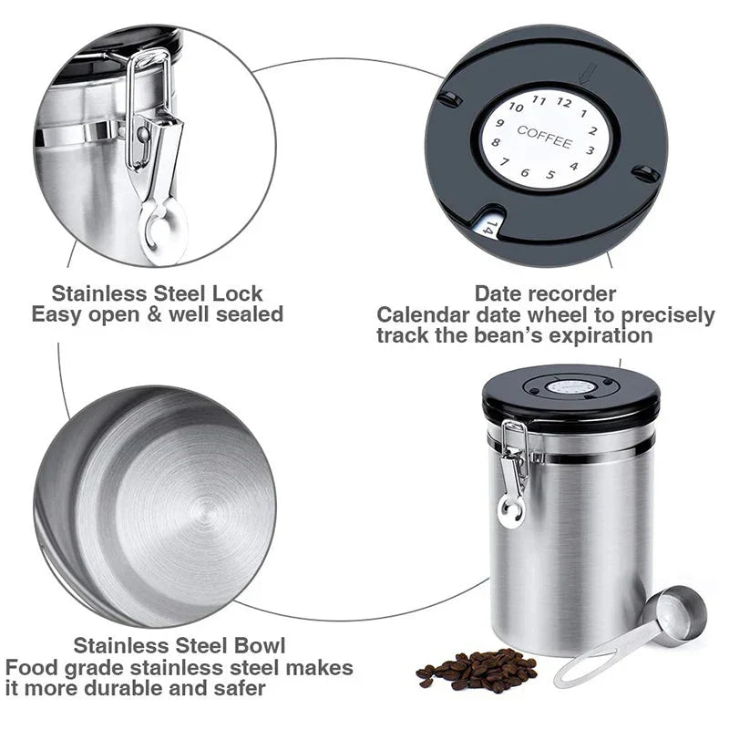 Airtight Coffee Container CO2 Valve Storage Canister with Scoop | Bowlift