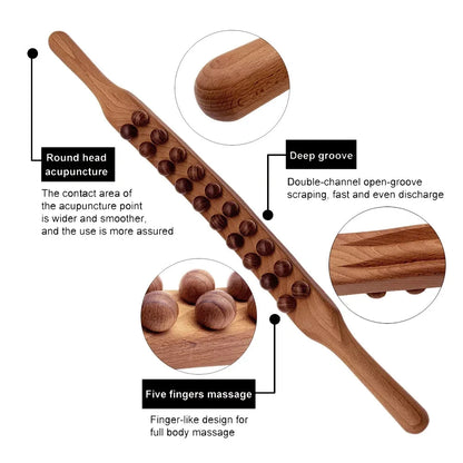 WoodRelax Gua Sha Massage Stick – 60 cm massage tool made of natural wood for deep muscle relaxation | Karnz