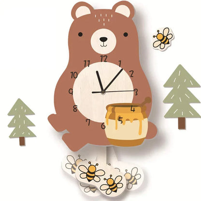 Children's pendulum clock with animal designs