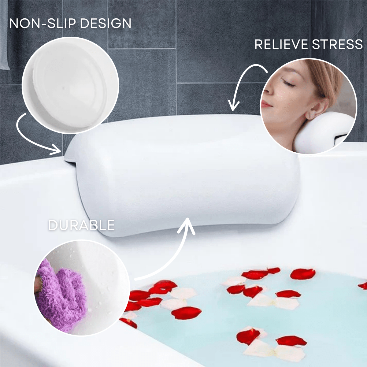 Skanto | AquaCloud Premium Bath Pillow – Ergonomic Neck and Headrest for Spa-Like Relaxation at Home