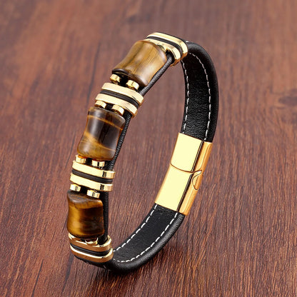 Skanto | Leather Bracelet with Tiger Eye Natural Stone