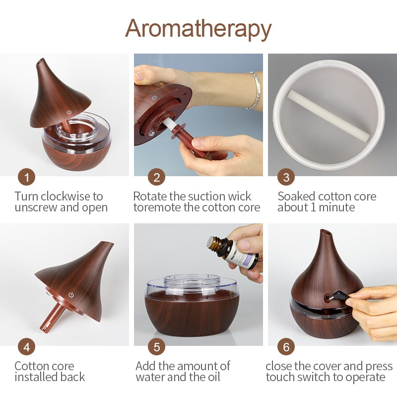 Skanto | WoodMist Aroma Humidifier – 500 ml with LED Mood Lighting