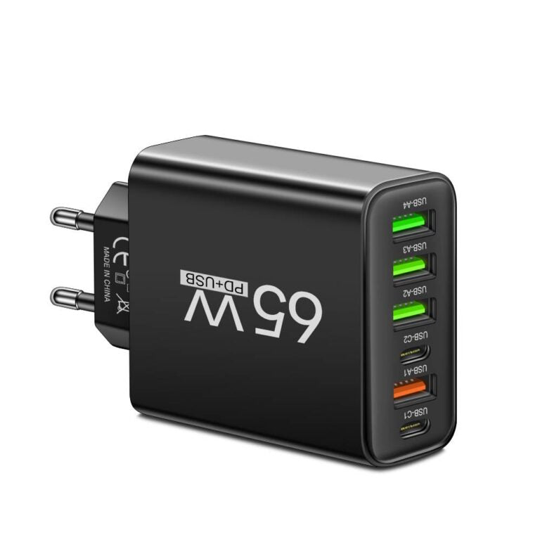 Brehn | PowerMax 65W 6-in-1 Fast Charger – Charge up to 6 devices simultaneously – Ideal for Home, Office, and Travel