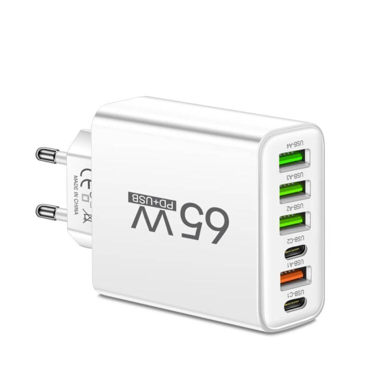 Brehn | PowerMax 65W 6-in-1 Fast Charger – Charge up to 6 devices simultaneously – Ideal for Home, Office, and Travel